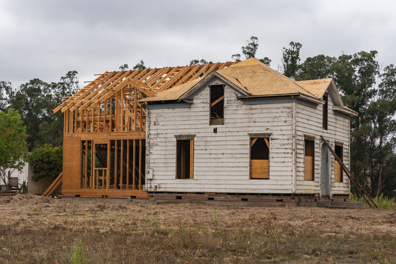 Waltham Renovations — older house with new framing going in